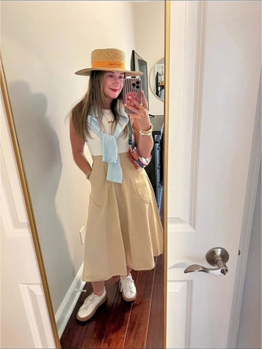Zara Contrast Poplin Midi Dress in Beige & White Size Medium